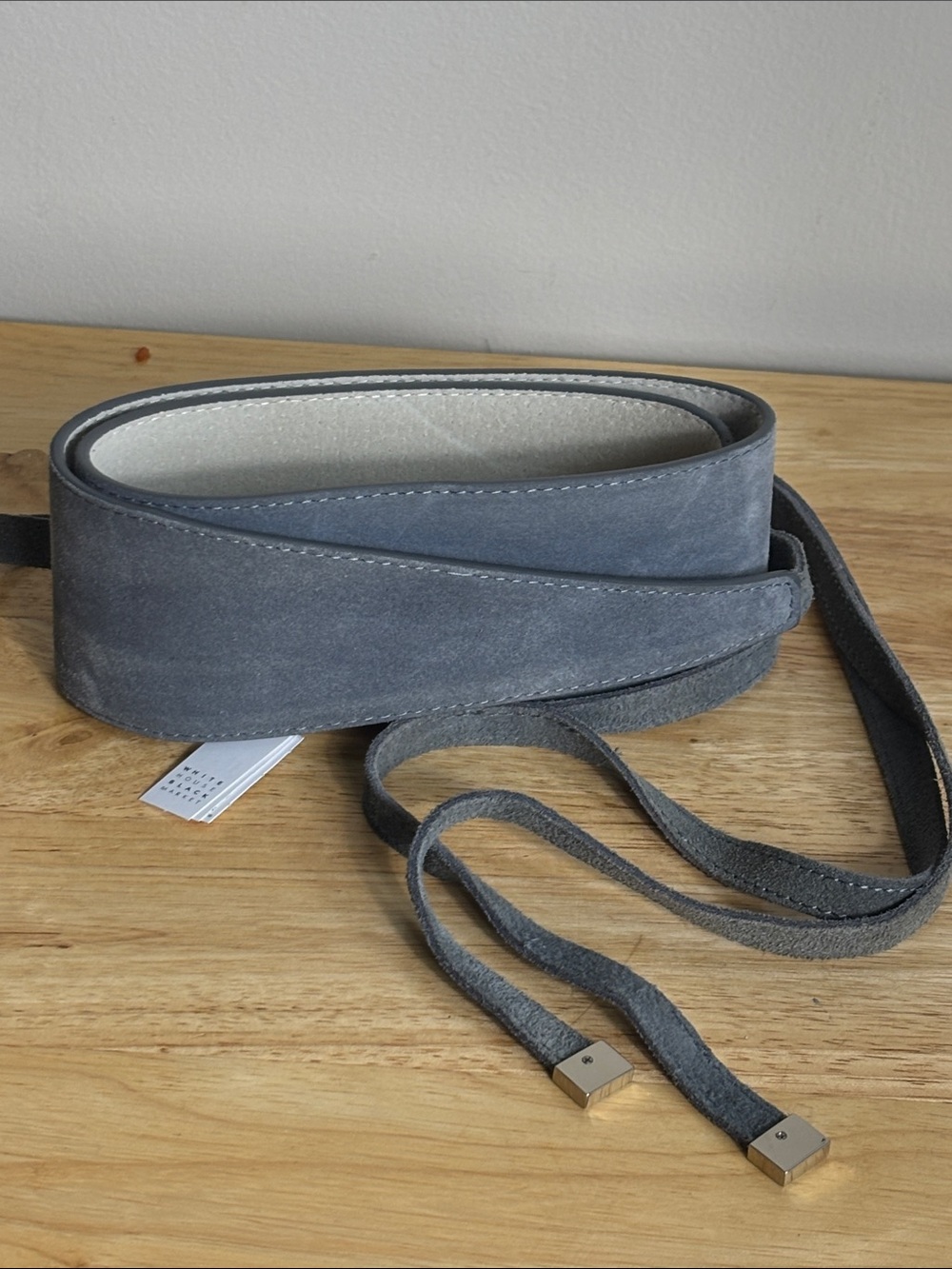 New WHBM Gray Suede Obi Belt wrap style tie belt genuine leather size XL accent